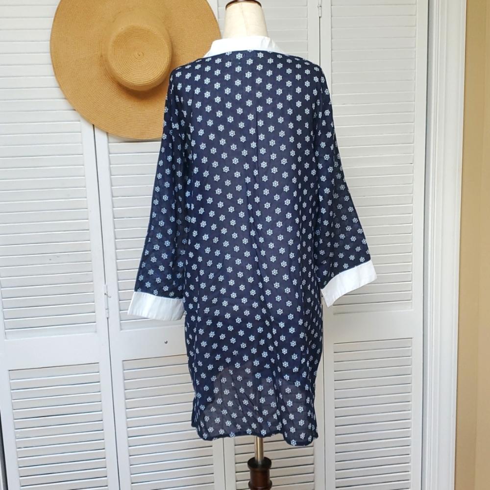 Shiraleah Navy and White Nautical Swim Coverup Tunic Size XL - Picture 4 of 5